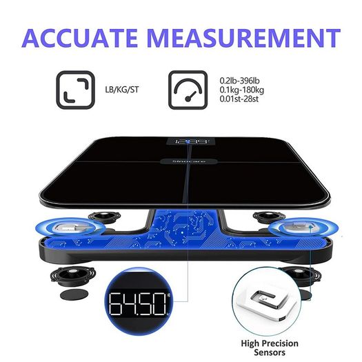 Digital Bathroom Scales Weighing Scale, High Precision Sensors Bluetooth Health Analyzer with Smart App, Body Weight Scale