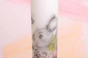 Easter spring grey bunny and pink flowers decorative pillar candle