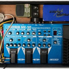 Guitar Pedalboard and Effects Bundle with Boss ME-50, Electro-Harmonix Micro POG, Boss CH-1, Behringer Pedals, Power Supply, Case and Cables