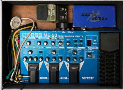 Guitar Pedalboard and Effects Bundle with Boss ME-50, Electro-Harmonix Micro POG, Boss CH-1, Behringer Pedals, Power Supply, Case and Cables