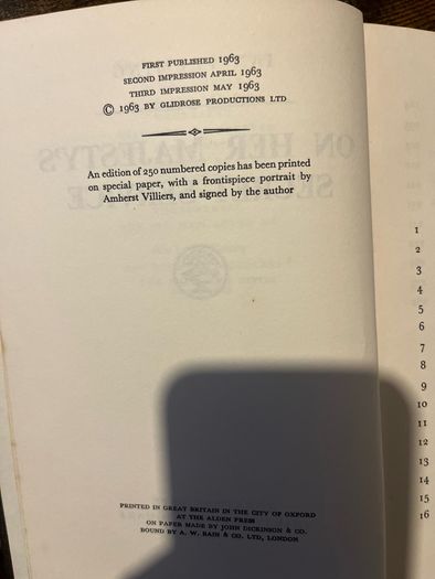On her Majesty's Secret Service James Bond  first edition (3rd printing) Ian Fleming