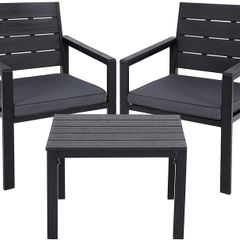_Set of 3 Garden Furniture 2 Chairs 1 Garden Table 2 Removable Cushions for Patio Garden Balcony Iron