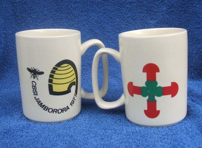 CBSI JAMBORORA 1977 (Scouting Ireland) - two vintage and scarce souvenir mugs made by Celtic Ceramics Ltd, Ireland