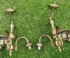 Vintage Solid Bronze Colonial Williamsburg Style Chandeliers, set of 2