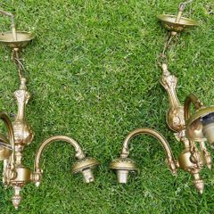 Vintage Solid Bronze Colonial Williamsburg Style Chandeliers, set of 2