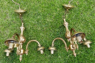 Vintage Solid Bronze Colonial Williamsburg Style Chandeliers, set of 2
