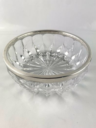Vintage crystal bowl with sterling silver rim