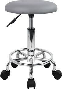 NEW SALE Swivel Rolling Stool Height Adjustable PU Leather Cushion Salon Vanity Massage Office Stool Chair Small (Gray