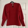 Balloon sleeve blouse in red and navy Image 3