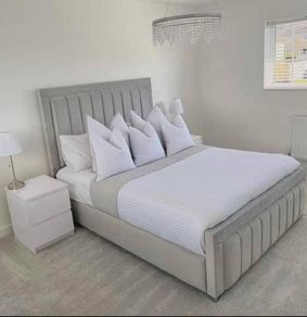 Ottoman Storage Gas Lift Up Winged Bed Frame Velvet Upholstered Double King Size