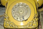 Vintage French Provincial or Victorian-style Ornate GPO Rotary Dial Telephone Yellow Body Accented with Decorative Gold-Tone Cherub and Scroll. Postage Available