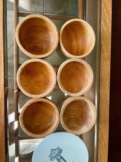 Rare Set 6 Rustic Irish Wood Turned Beehive Style Bowls Retos Shannon 1970s