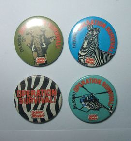 GOLDEN WONDER CRISPS (Operation Survival WWF) - 4 different wildlife protection button badges (1981)