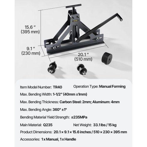 Tubing Rolling Bender 3.8 cm Tubing Rolling Bender Manual Square & Rectangular Tube Bender 14 Gauge Roller Tubing Roller Flat Bar Bender For Mild