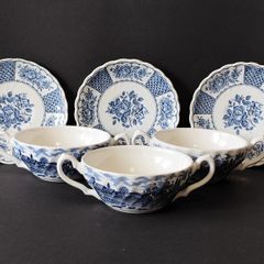 A Set of Six Myott Staffordshire Ironstone Royal Mail Soup Bowls and Melody Saucers