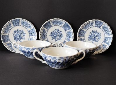 A Set of Six Myott Staffordshire Ironstone Royal Mail Soup Bowls and Melody Saucers