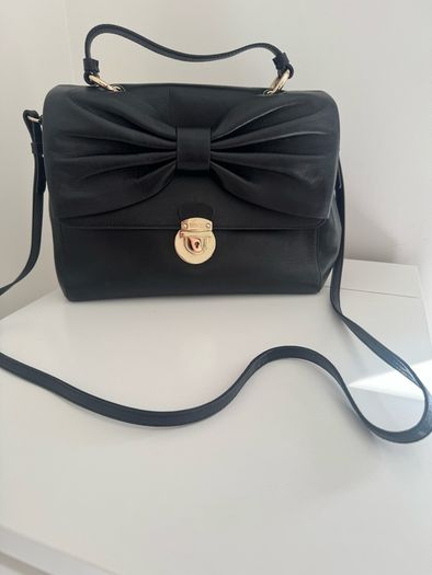 RED V Valentino genuine black leather crossbody bag with large bow and pink interior lining
