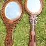 Vintage Olive Wood Vanity Mirrors Hand Held Carved Image 5