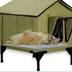 Outdoor Cat House, Waterproof Insulated Cat Kennel with Elevated Base, Large Winter House for Indoor Outdoor Cats and Small Dogs, Feral Cat Shelter for Multiple Cats