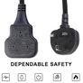 1 Way Gang Extension Lead 3M, Single Socket Mains Power Extension Lead 13A UK 3Pin Fused Plug male to female Travel Use Extension Cord Power Strip, Tough and Fireproof, Blac Image 3