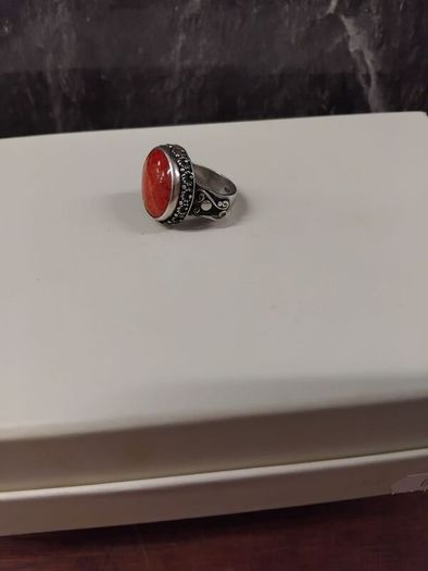 925 Silver and Red Coral Ring