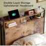 3ft Single Bed Frame with Storage Wooden Headboard, LED Light & Charging Station, Platform Metal Bed Frame Single with Underbed Storage, Strong Metal Slat Support Image 5
