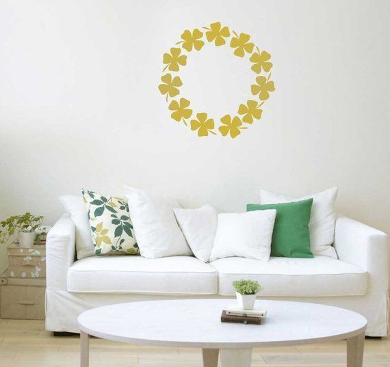 Shamrock Wreath Wall Stickers, Shamrock Wall Decals, Removable Decals, Floral Ornament, Clover Plant, Modern Abstract Home Art Decor