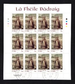 2008 Ireland St Patrick's Day Stamp Sheetlet Plate 1B1B1B1B Fine CDS Used with Dublin cancel of 4th February 2008 (First day of issue)