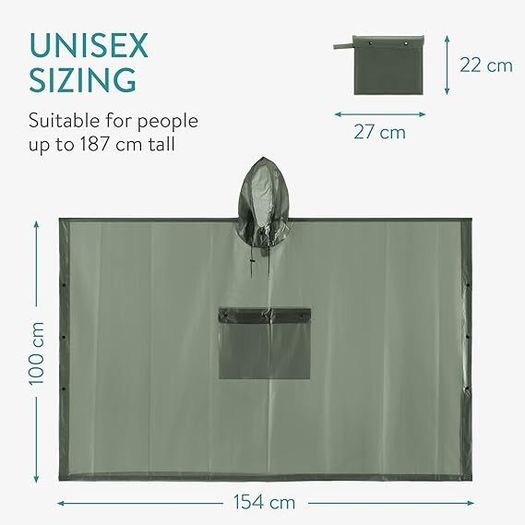 Brand New Navaris rain poncho bicycle poncho rain cape - poncho for bicycle rain - bicycle rain cape including storage bag - unisex - waterproof