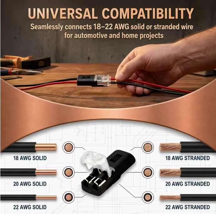120pcs Double Wire Plug-In Connectors, 2-Pin Low Voltage Quick Connectors with Locking Buckle, No-Stripping Connectors for 18-22 AWG LED Strip, Speaker Wire, Wiring