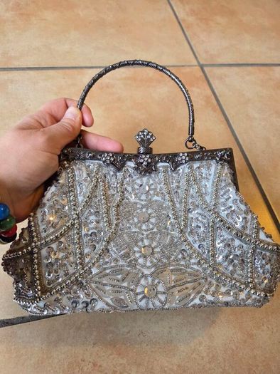 Ivory Beaded & Sequinned Evening or Bridal Clutch Bag