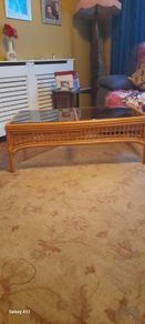 mid century bamboo coffee table clear glass