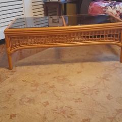 mid century bamboo coffee table clear glass
