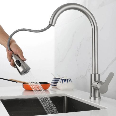 36644 Brushed Nickel Kitchen Faucet Single Hole Pull Out Kitchen Sink Mixer Tap
