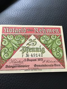 Rare 1921 German Notgeld Banknote - Rehmen