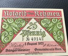 Rare 1921 German Notgeld Banknote - Rehmen