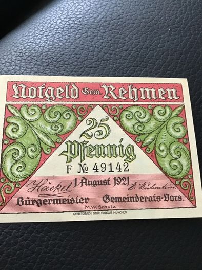 Rare 1921 German Notgeld Banknote - Rehmen