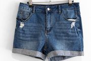 Pre Owned Distressed Turn-Up Denim Shorts