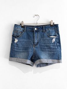 Pre Owned Distressed Turn-Up Denim Shorts