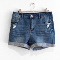 Pre Owned Distressed Turn-Up Denim Shorts