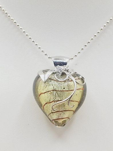 Sterling Silver Necklace with Glass/Silver Pendant
