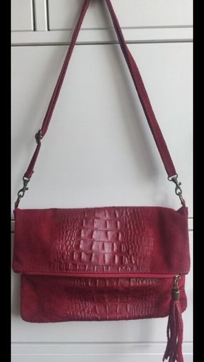Red Italian Suede Croc-Effect Leather Crossbody Bag Clutch