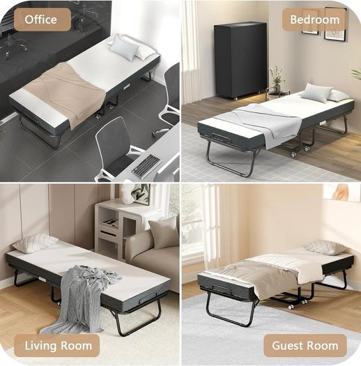Folding Bed with 12.5cm Thick Luxurious Memory Foam Mattress for Bedroom, Office