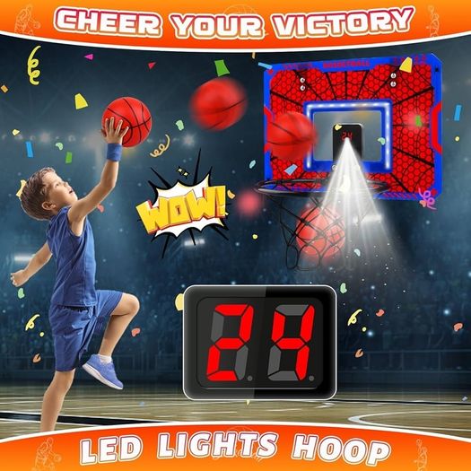 Mini Basketball Hoop Children's Indoor Basketball Basket in Room Wall Mounted with Electronic Scoreboard, Children's Toy Basketball Gift Boy 3-8 Years