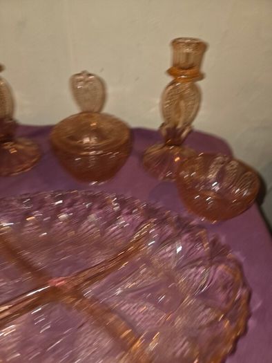 Art Deco Pink Glass Vanity Set