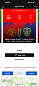 tickets( 2)1 adult 1 u/ 16 Man Utd end