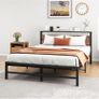 5ft King Metal Platform Bed Frame with Wooden Storage Shelf Headboard, 150x200 cm Image 3