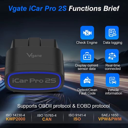 Vgate iCar Pro 2S BLE Bluetooth Wake-on-up with Bluetooth 5.3 Support for electric vehicles