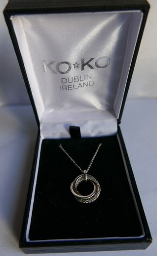 Sterling Silver 925 Cubic Zirconia Polished Triple Circle Pendant and Chain in the original box L 17" - 4,65g