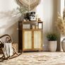 Rattan Bathroom Floor Cabinet, Bamboo Storage Cupboard with 2 Doors, Freestanding Living Room Sideboard, Space Saving Entryway Storage Unit, Walnut Image 6